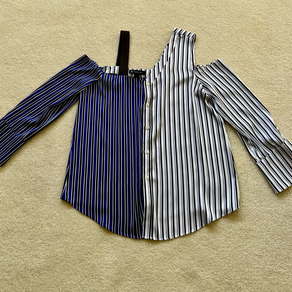 INC International Concepts Blue,Black & White Striped Top